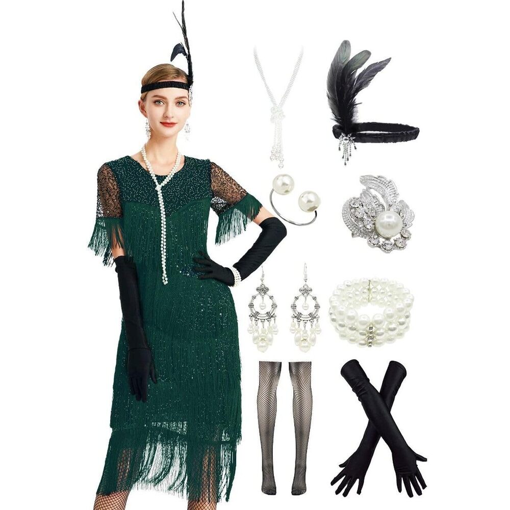6655 Womens 1920s Flapper Vintage Long Fringe Roaring 20s